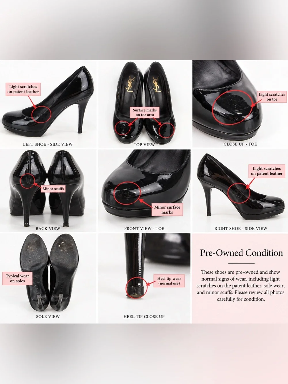 YSL Yves Saint Laurent Black Patent Leather Platform Pumps Size 38 / 8